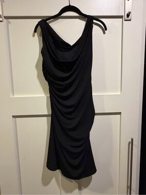 White House Black Market Black One-Shoulder Draped Cocktail Dress